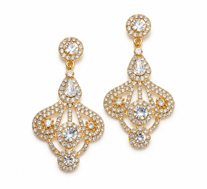 💎 Crystal Earrings | Gold-Tone | Evening | Her Gift | Geometric Elegance