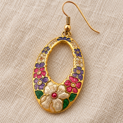 🌺 Vintage Chic | Enamel Florals for Soirées | Her Gilded Oval Earrings