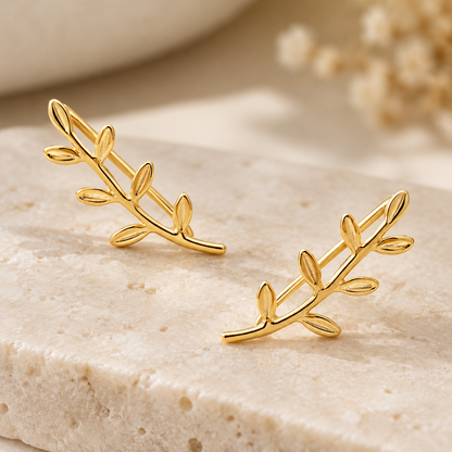 🌿 Ear Climbers | Gold-Tone | Everyday | Her Gift | Leaf Detail