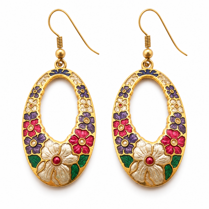 🌺 Vintage Chic | Enamel Florals for Soirées | Her Gilded Oval Earrings