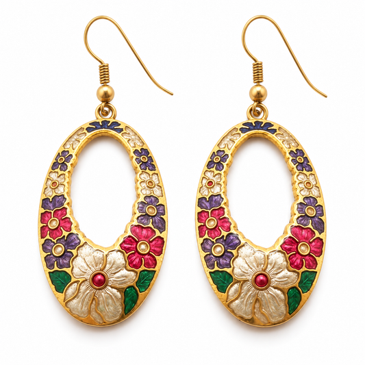 🌺 Vintage Chic | Enamel Florals for Soirées | Her Gilded Oval Earrings