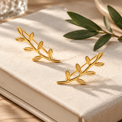 🌿 Ear Climbers | Gold-Tone | Everyday | Her Gift | Leaf Detail