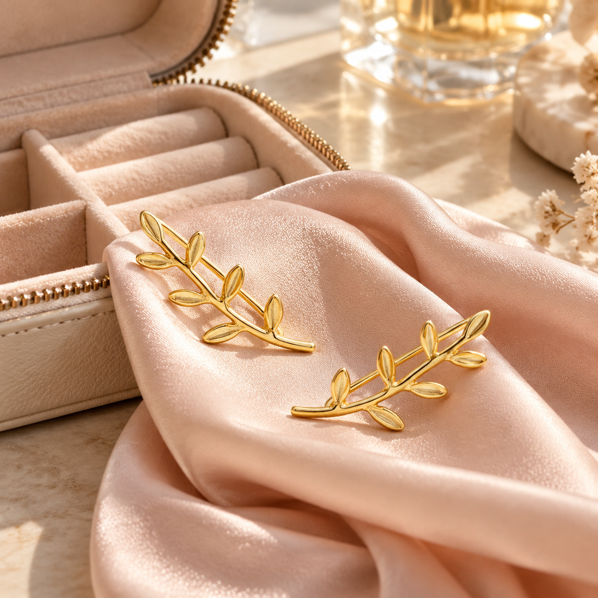 🌿 Ear Climbers | Gold-Tone | Everyday | Her Gift | Leaf Detail