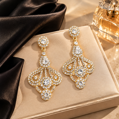 💎 Crystal Earrings | Gold-Tone | Evening | Her Gift | Geometric Elegance