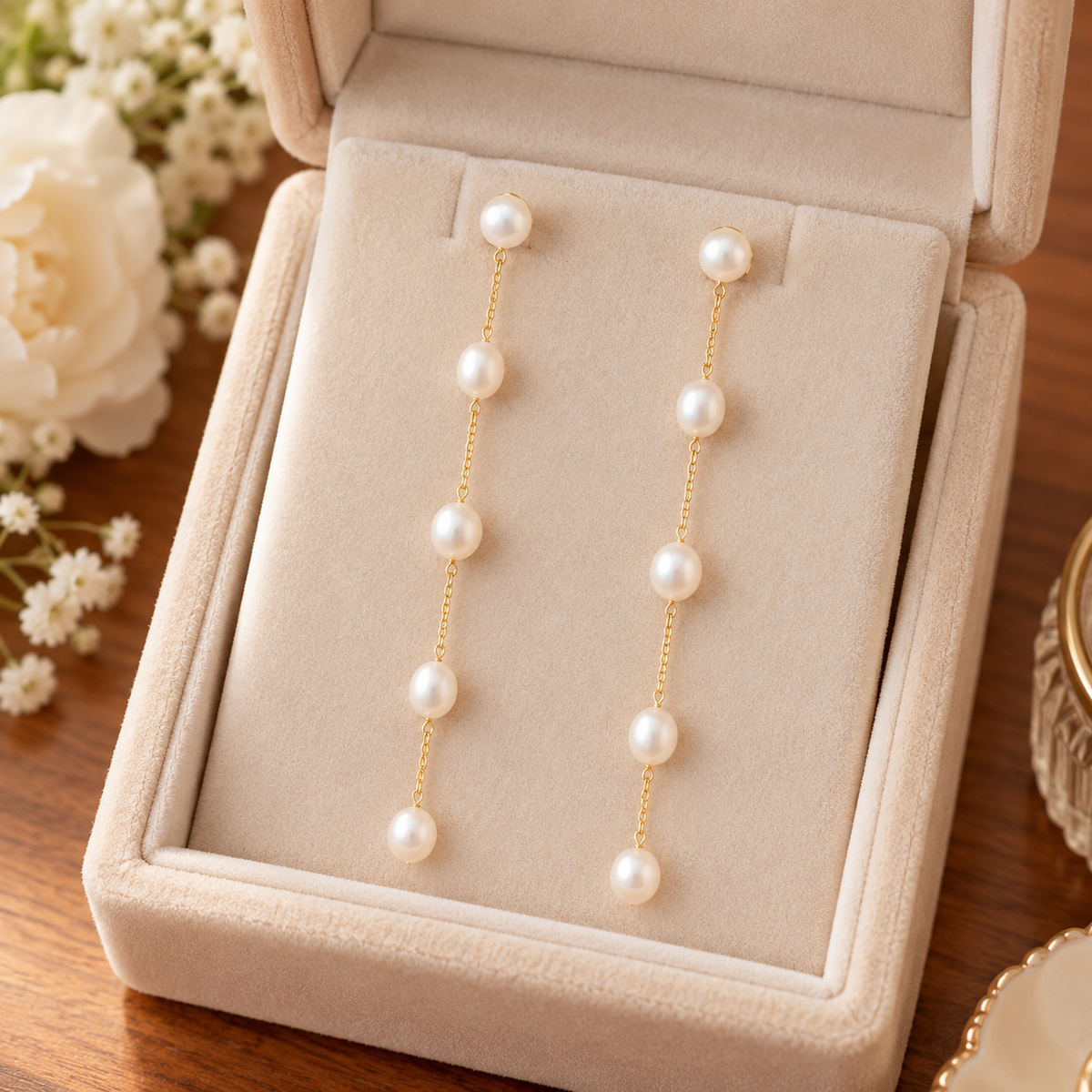 🦢 Elegant Jewelry | Gold-Tone Pearl Drops | Bridal Gift with Graceful Tassels