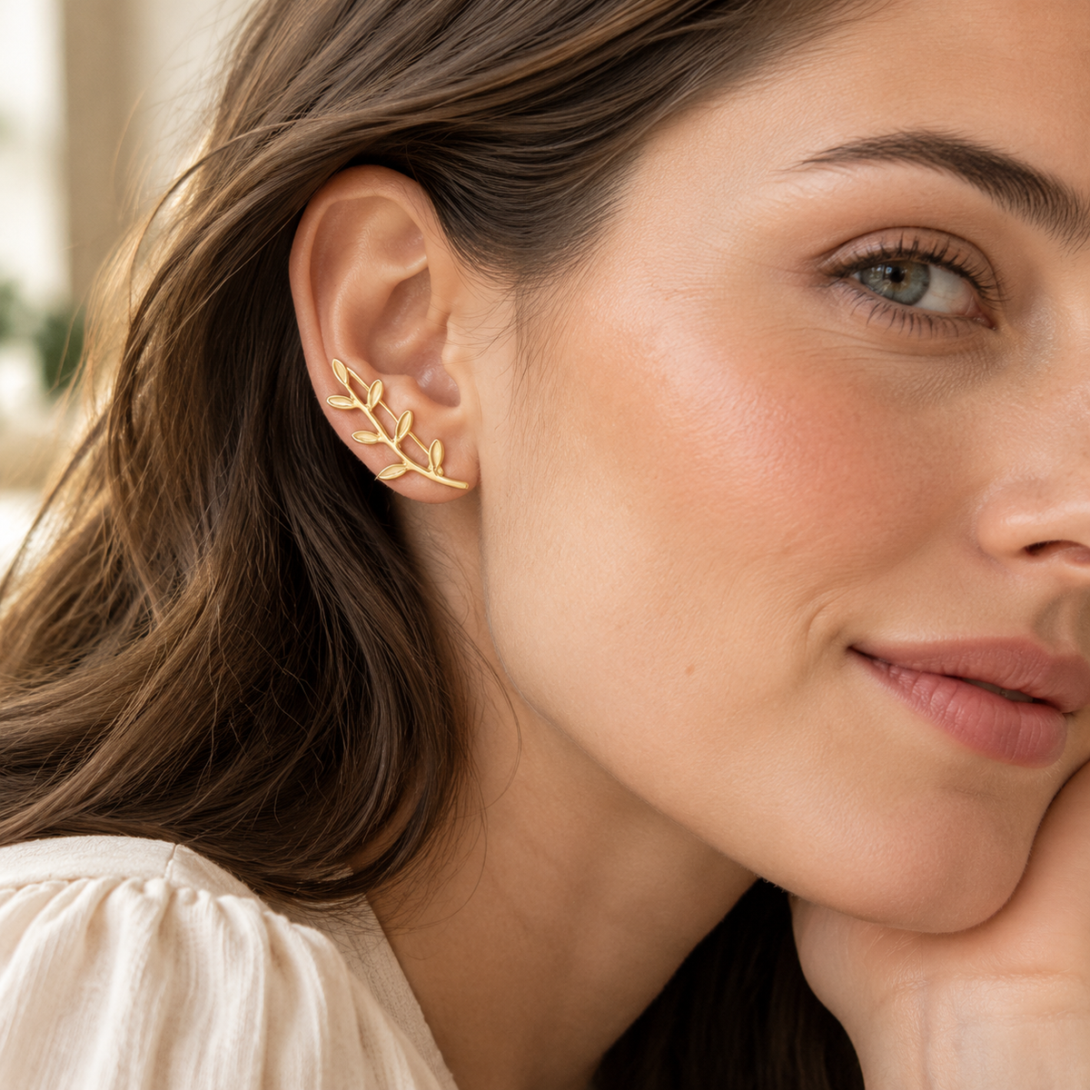 🌿 Ear Climbers | Gold-Tone | Everyday | Her Gift | Leaf Detail