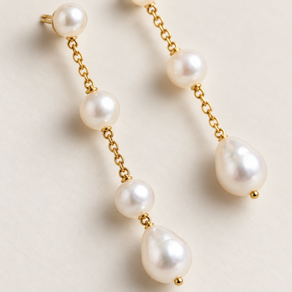 🌙 Pearl Earrings | Gold-Chain | Eveningwear | Her Gift | Luminous Drops