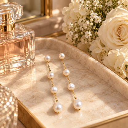 🌙 Pearl Earrings | Gold-Chain | Eveningwear | Her Gift | Luminous Drops