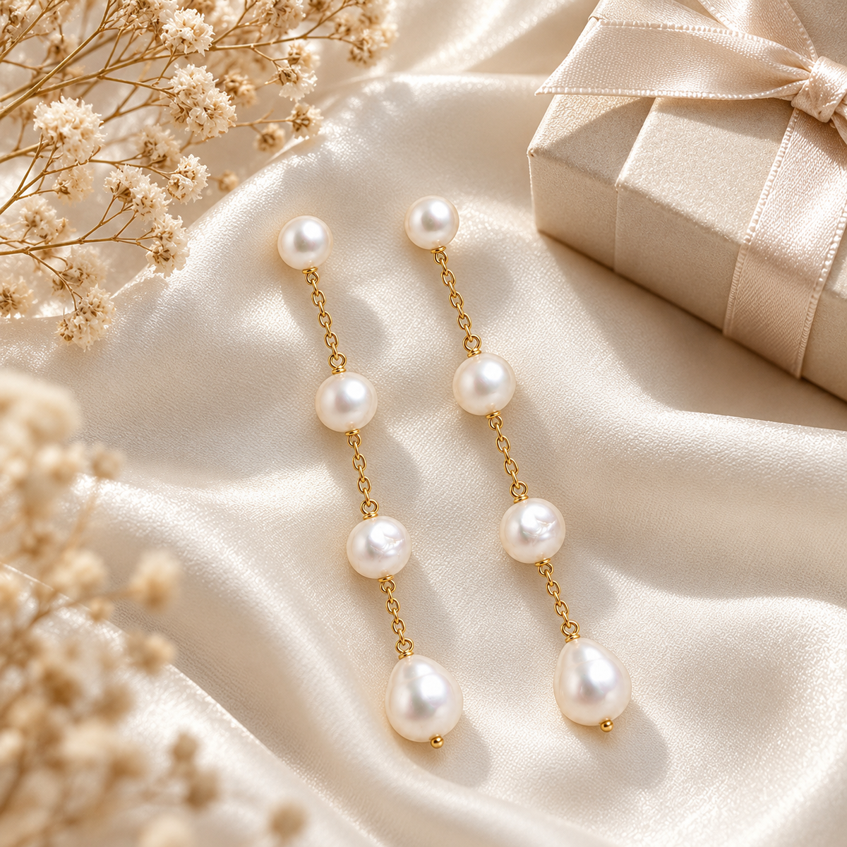 🌙 Pearl Earrings | Gold-Chain | Eveningwear | Her Gift | Luminous Drops