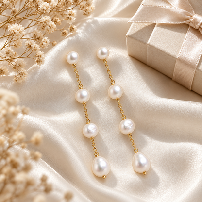 🌙 Pearl Earrings | Gold-Chain | Eveningwear | Her Gift | Luminous Drops