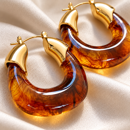 🍯 Hoop Earrings | Resin | Evening | Her Gift | Amber Glow