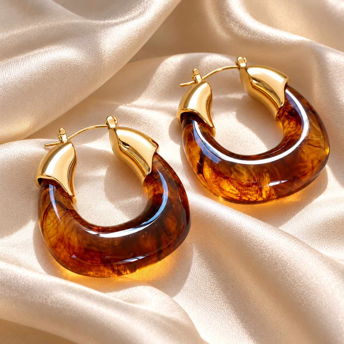 🍯 Hoop Earrings | Resin | Evening | Her Gift | Amber Glow