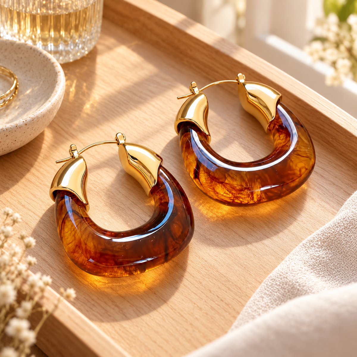 🍯 Hoop Earrings | Resin | Evening | Her Gift | Amber Glow