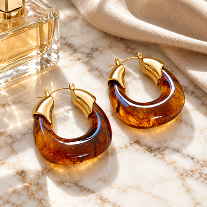 🍯 Hoop Earrings | Resin | Evening | Her Gift | Amber Glow