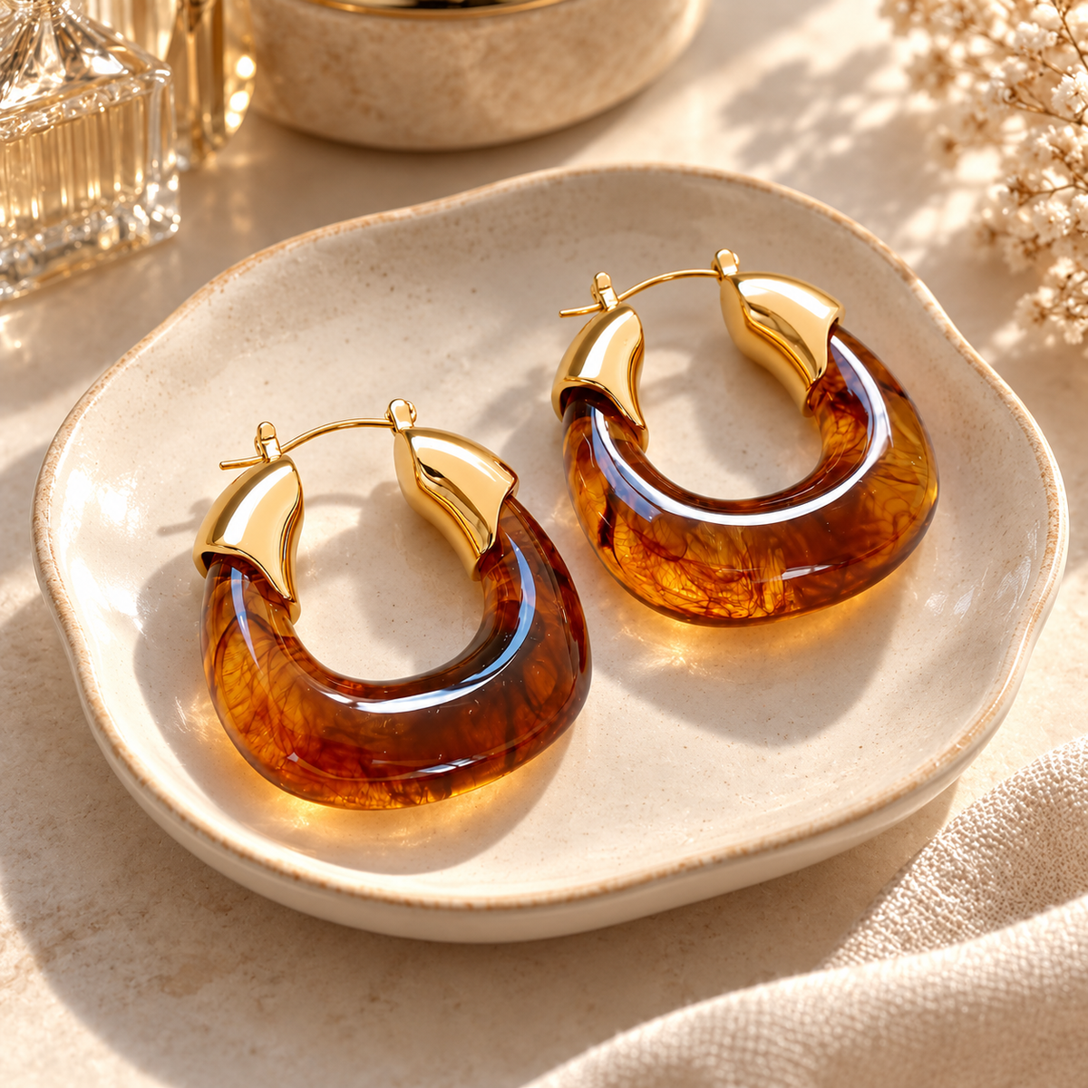 🍯 Hoop Earrings | Resin | Evening | Her Gift | Amber Glow