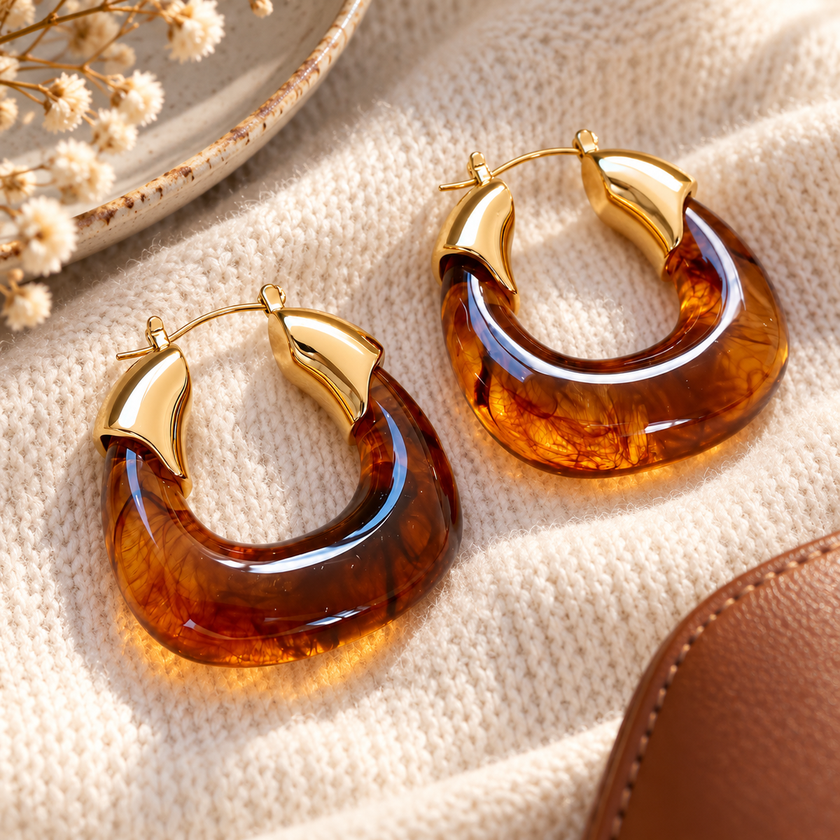 🍯 Hoop Earrings | Resin | Evening | Her Gift | Amber Glow