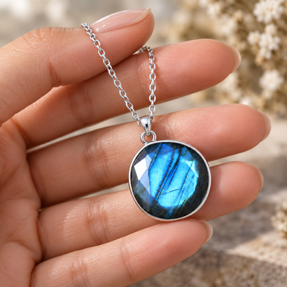 🔮 Crystal Necklace | Natural Stone | Daily Wear | Jewelry Lovers | Blue Flash Pendant