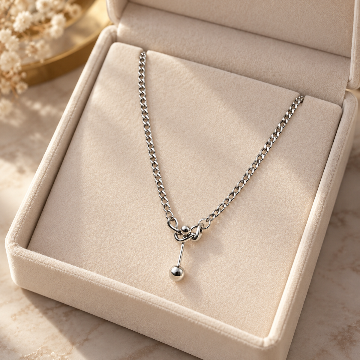 🖤 Chain Necklace | Titanium Steel | Daily Wear | Minimalist Lovers | Drop Ball Detail