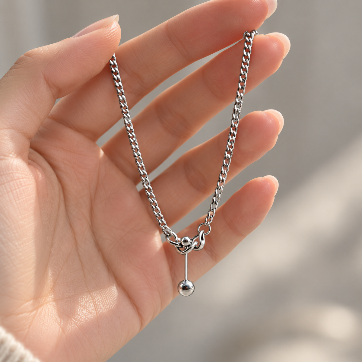 🖤 Chain Necklace | Titanium Steel | Daily Wear | Minimalist Lovers | Drop Ball Detail