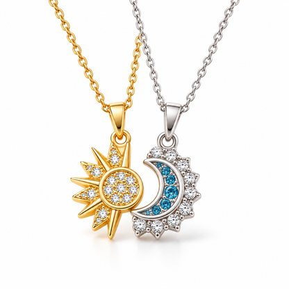 🌙 Celestial Necklace | Micro-Pavé Crystal | Daily Wear | Jewelry Lovers | Sun Moon Duo