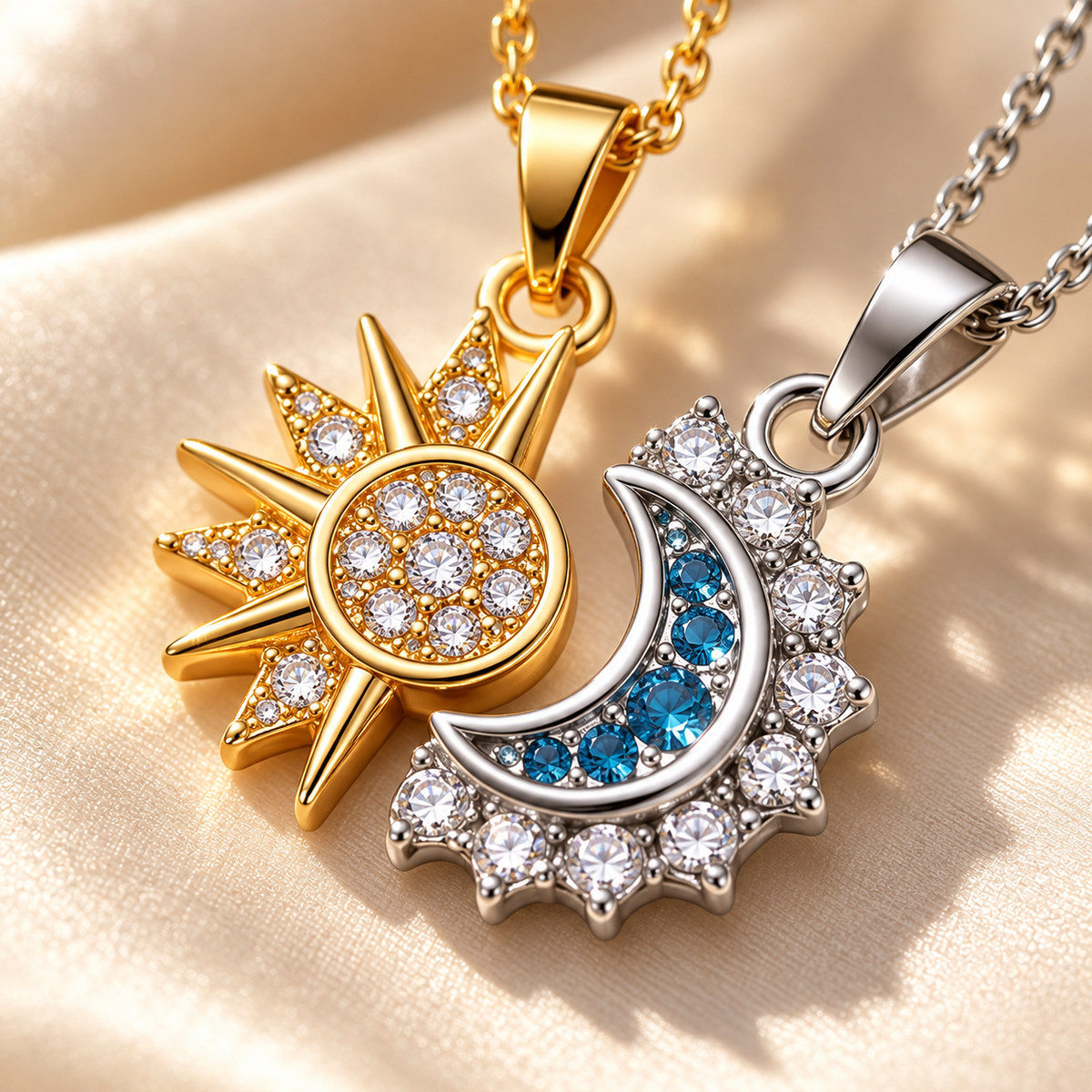 🌙 Celestial Necklace | Micro-Pavé Crystal | Daily Wear | Jewelry Lovers | Sun Moon Duo