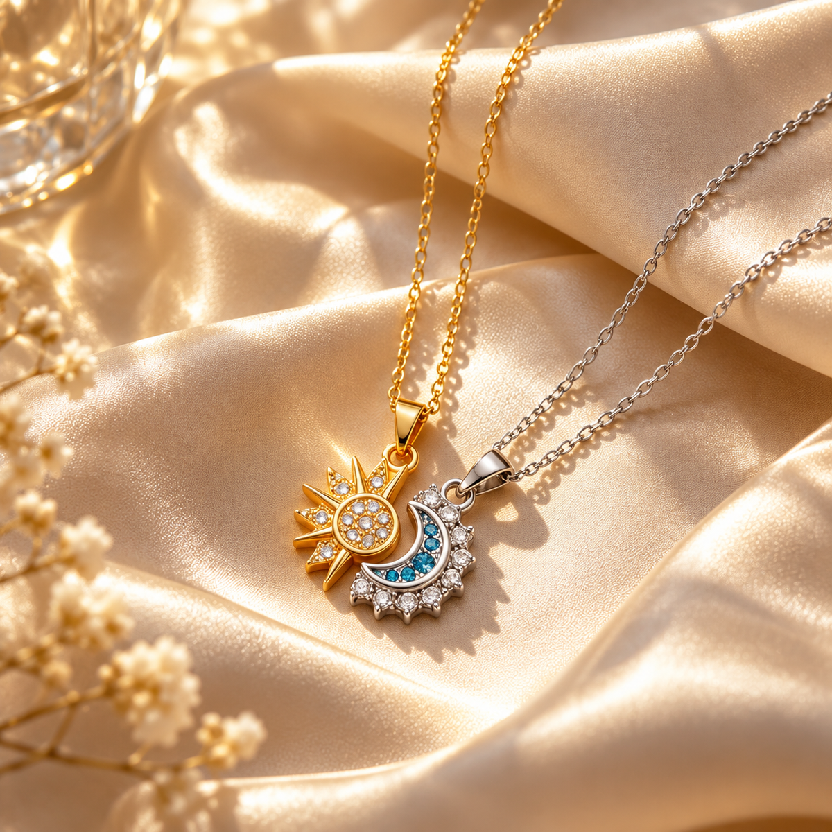 🌙 Celestial Necklace | Micro-Pavé Crystal | Daily Wear | Jewelry Lovers | Sun Moon Duo