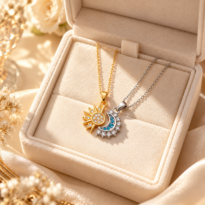 🌙 Celestial Necklace | Micro-Pavé Crystal | Daily Wear | Jewelry Lovers | Sun Moon Duo