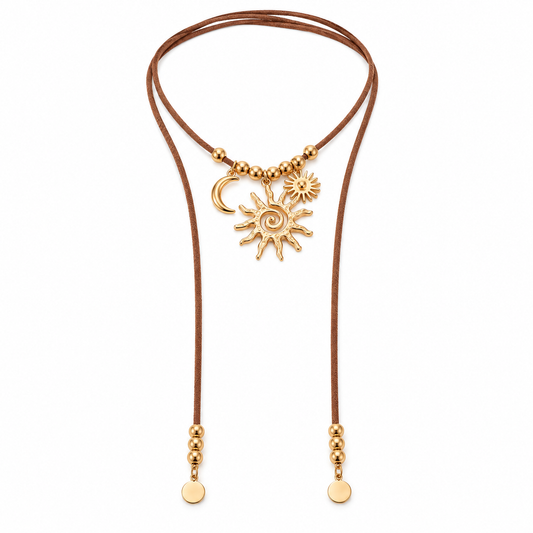 ☀️ Pendant Necklace | Braided Cord | Boho Styling | Jewelry Lovers | Sun Moon Charms