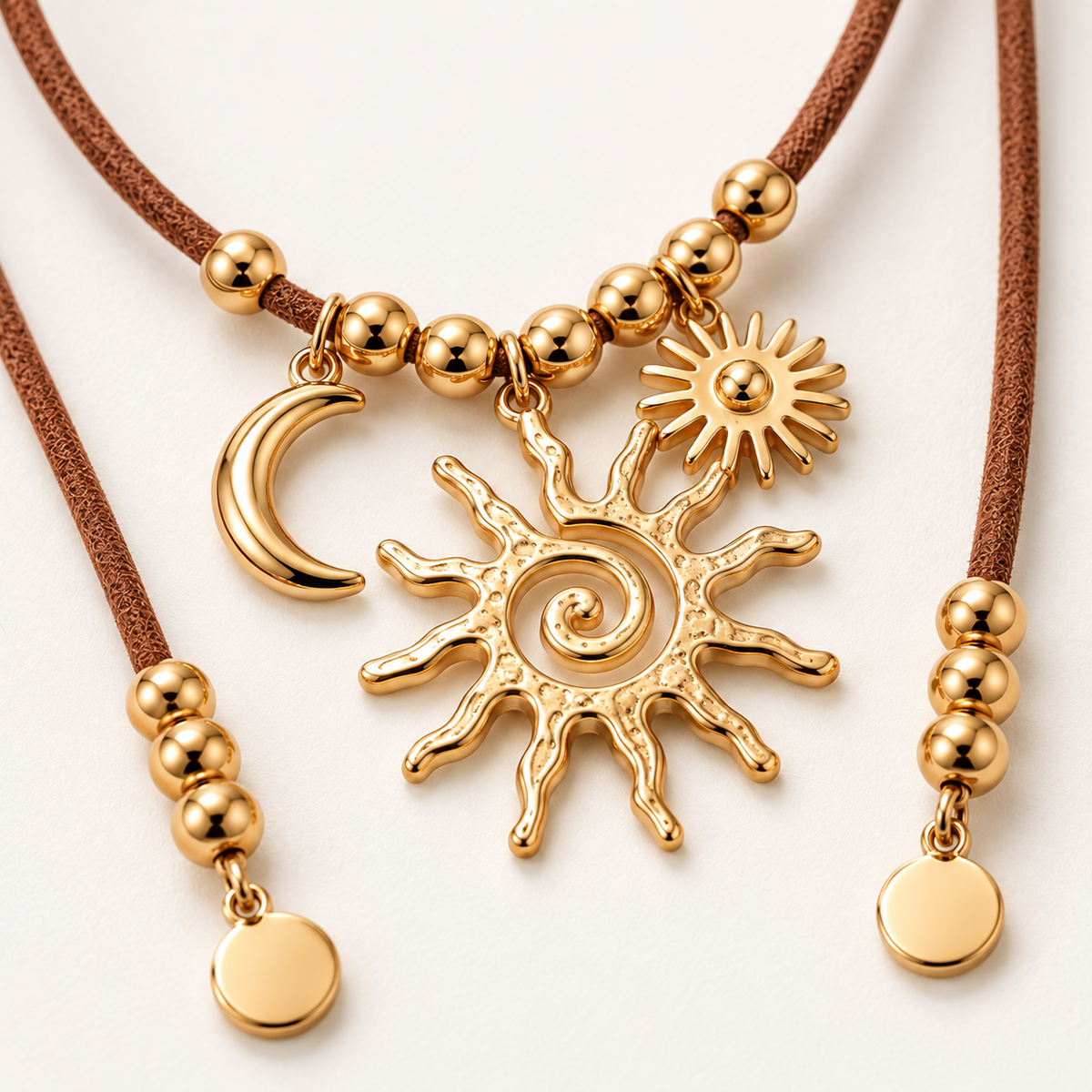 ☀️ Pendant Necklace | Braided Cord | Boho Styling | Jewelry Lovers | Sun Moon Charms