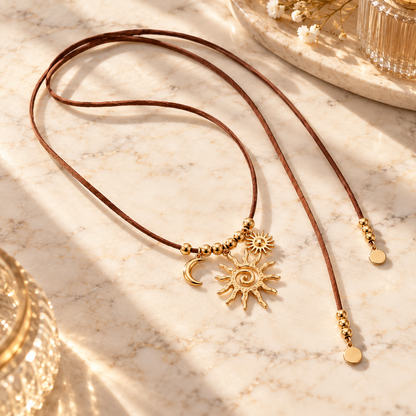 ☀️ Pendant Necklace | Braided Cord | Boho Styling | Jewelry Lovers | Sun Moon Charms