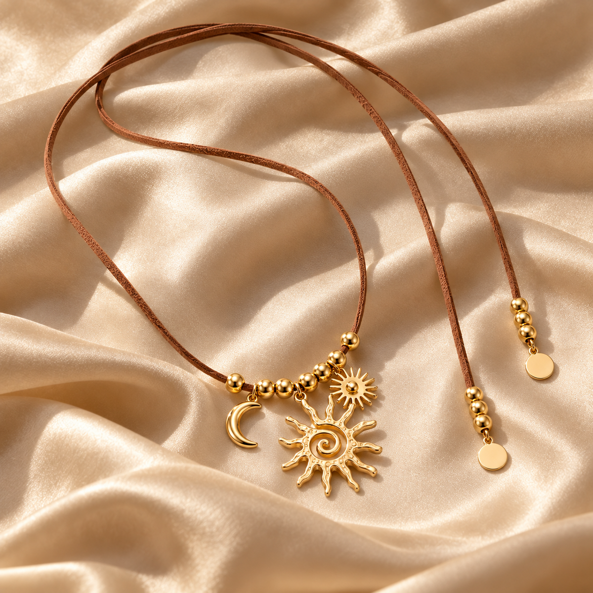 ☀️ Pendant Necklace | Braided Cord | Boho Styling | Jewelry Lovers | Sun Moon Charms