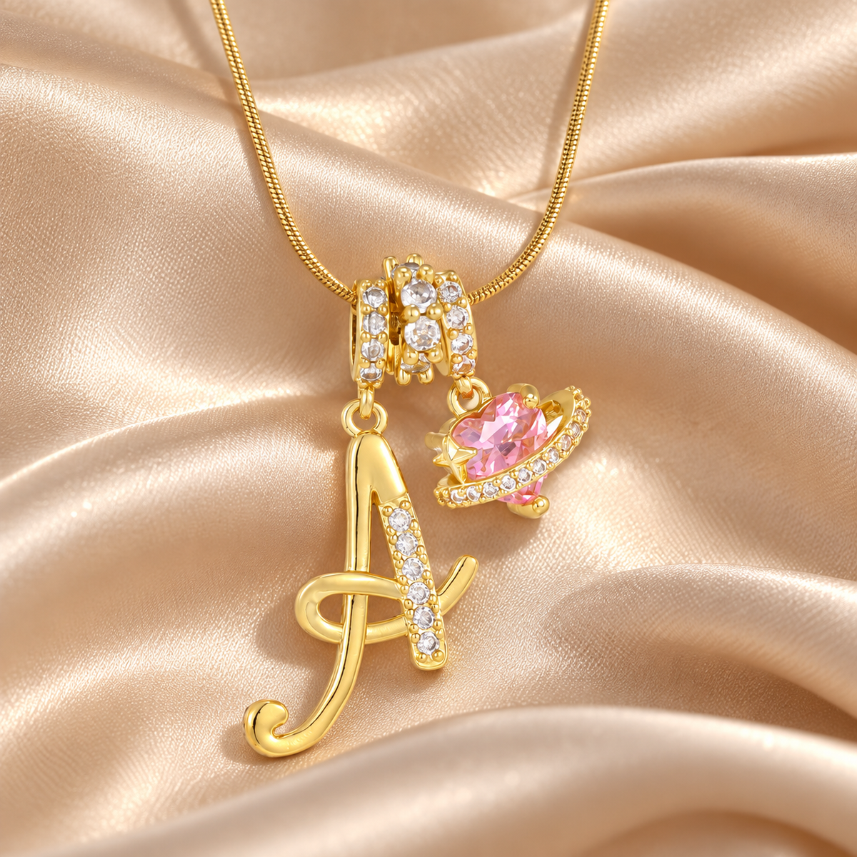 💫 Initial Necklace | Gold Crystal | Daily Wear | Her | Heart-Planet