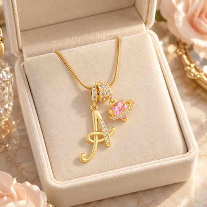 💫 Initial Necklace | Gold Crystal | Daily Wear | Her | Heart-Planet