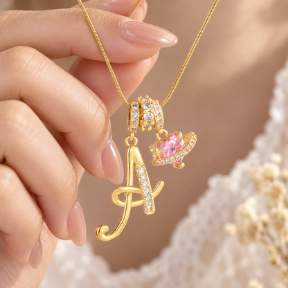 💫 Initial Necklace | Gold Crystal | Daily Wear | Her | Heart-Planet