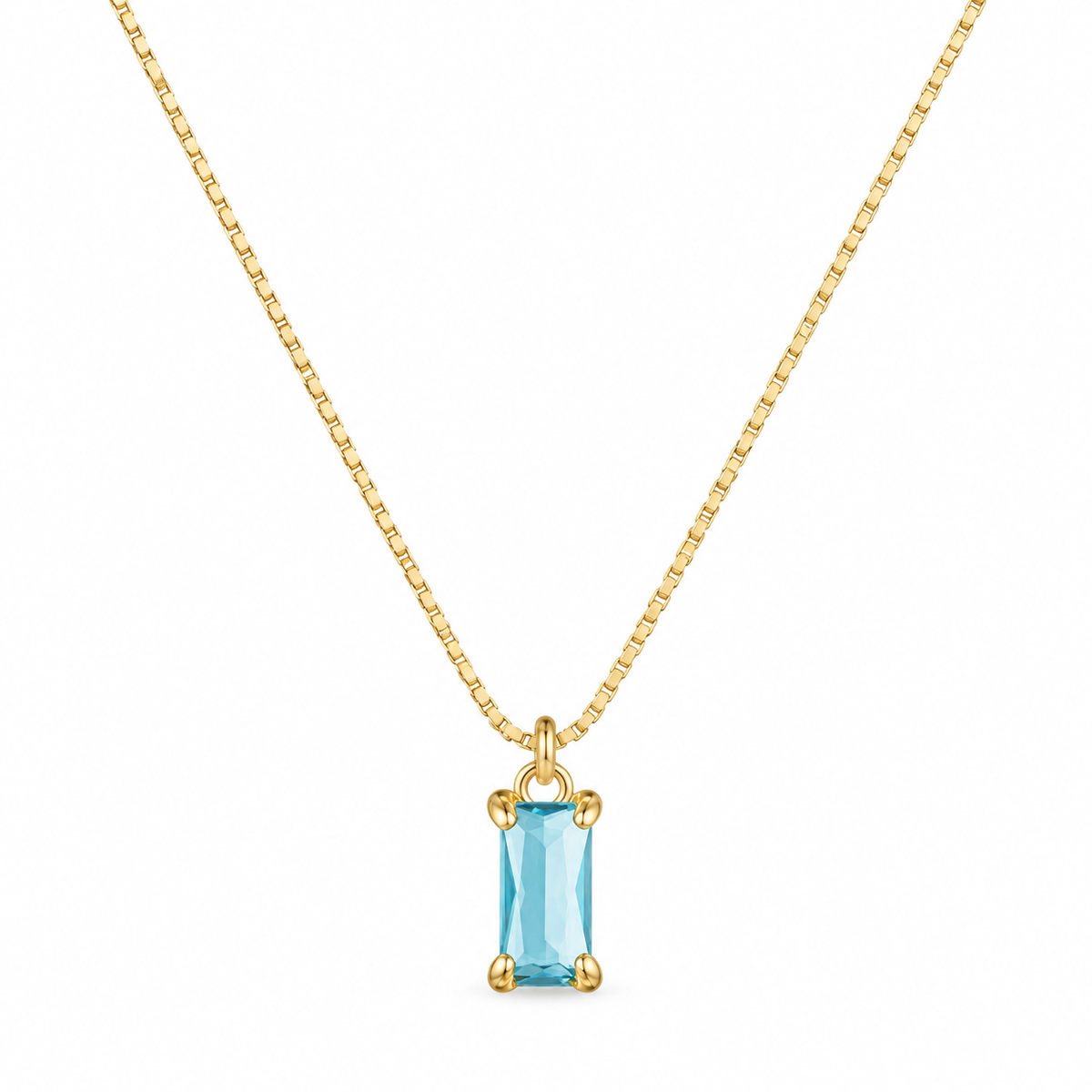 💙 Birthstone Necklace | Gold-Tone Crystal | Daily Wear | Her | Sky-Blue Gem
