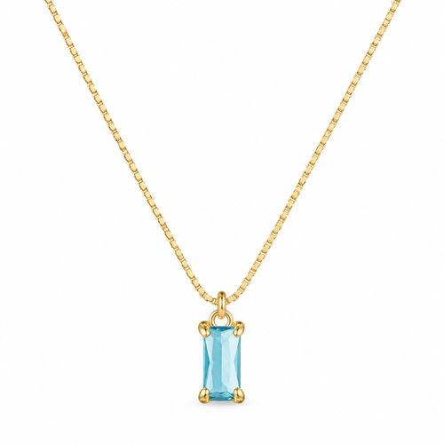 💙 Birthstone Necklace | Gold-Tone Crystal | Daily Wear | Her | Sky-Blue Gem