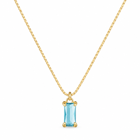💙 Birthstone Necklace | Gold-Tone Crystal | Daily Wear | Her | Sky-Blue Gem