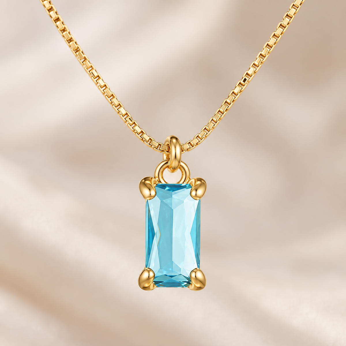 💙 Birthstone Necklace | Gold-Tone Crystal | Daily Wear | Her | Sky-Blue Gem