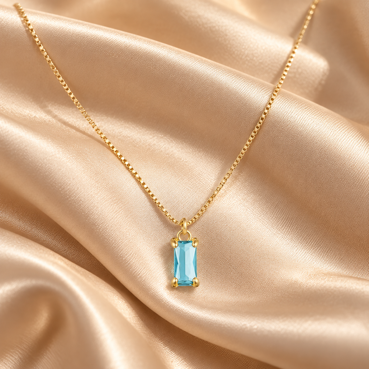 💙 Birthstone Necklace | Gold-Tone Crystal | Daily Wear | Her | Sky-Blue Gem
