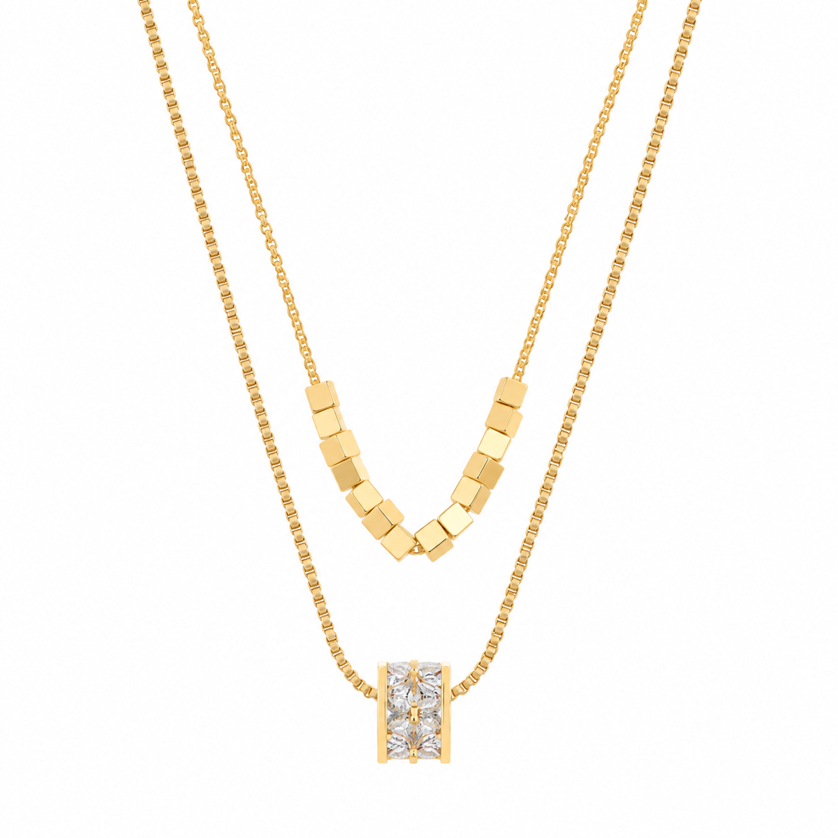 ✨ Layered Necklace | Gold-Tone Zircon | Daily Wear | Jewelry Lovers | Double-Layer Sparkle