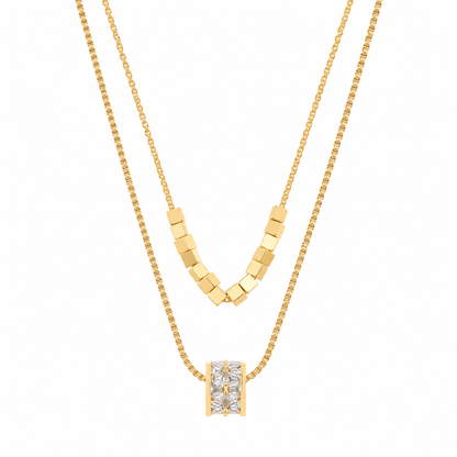 ✨ Layered Necklace | Gold-Tone Zircon | Daily Wear | Jewelry Lovers | Double-Layer Sparkle