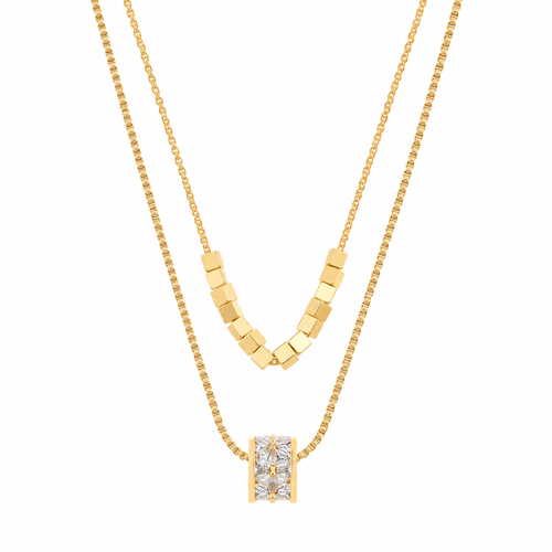 ✨ Layered Necklace | Gold-Tone Zircon | Daily Wear | Jewelry Lovers | Double-Layer Sparkle