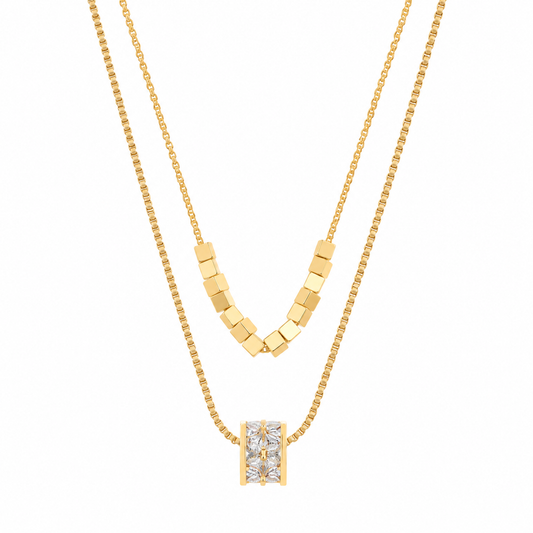 ✨ Layered Necklace | Gold-Tone Zircon | Daily Wear | Jewelry Lovers | Double-Layer Sparkle