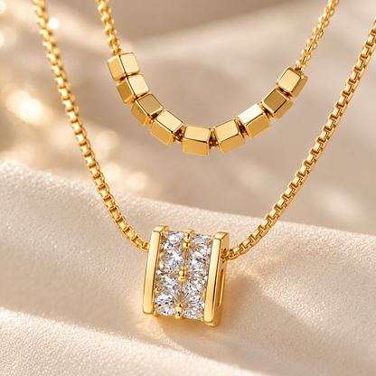 ✨ Layered Necklace | Gold-Tone Zircon | Daily Wear | Jewelry Lovers | Double-Layer Sparkle