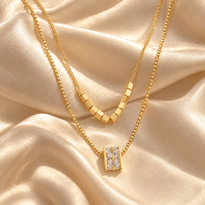 ✨ Layered Necklace | Gold-Tone Zircon | Daily Wear | Jewelry Lovers | Double-Layer Sparkle