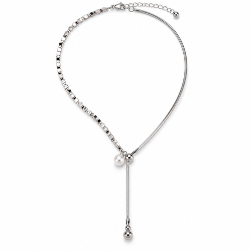 🤍 Pearl Necklace | Silver-Tone Beads | Daily Wear | Jewelry Lovers | Asymmetrical Drop Detail