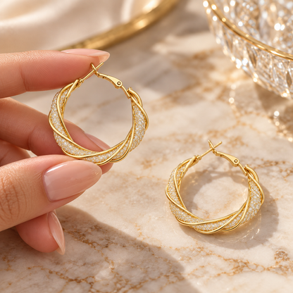 ✨ Hoop Earrings | Gold-Tone Metal | Daily Wear | Jewelry Lovers | Twisted Sparkle Design