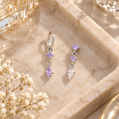 💜 Drop Earrings | Lavender Zircon | Evening Wear | Jewelry Lovers | Long Crystal Dangle