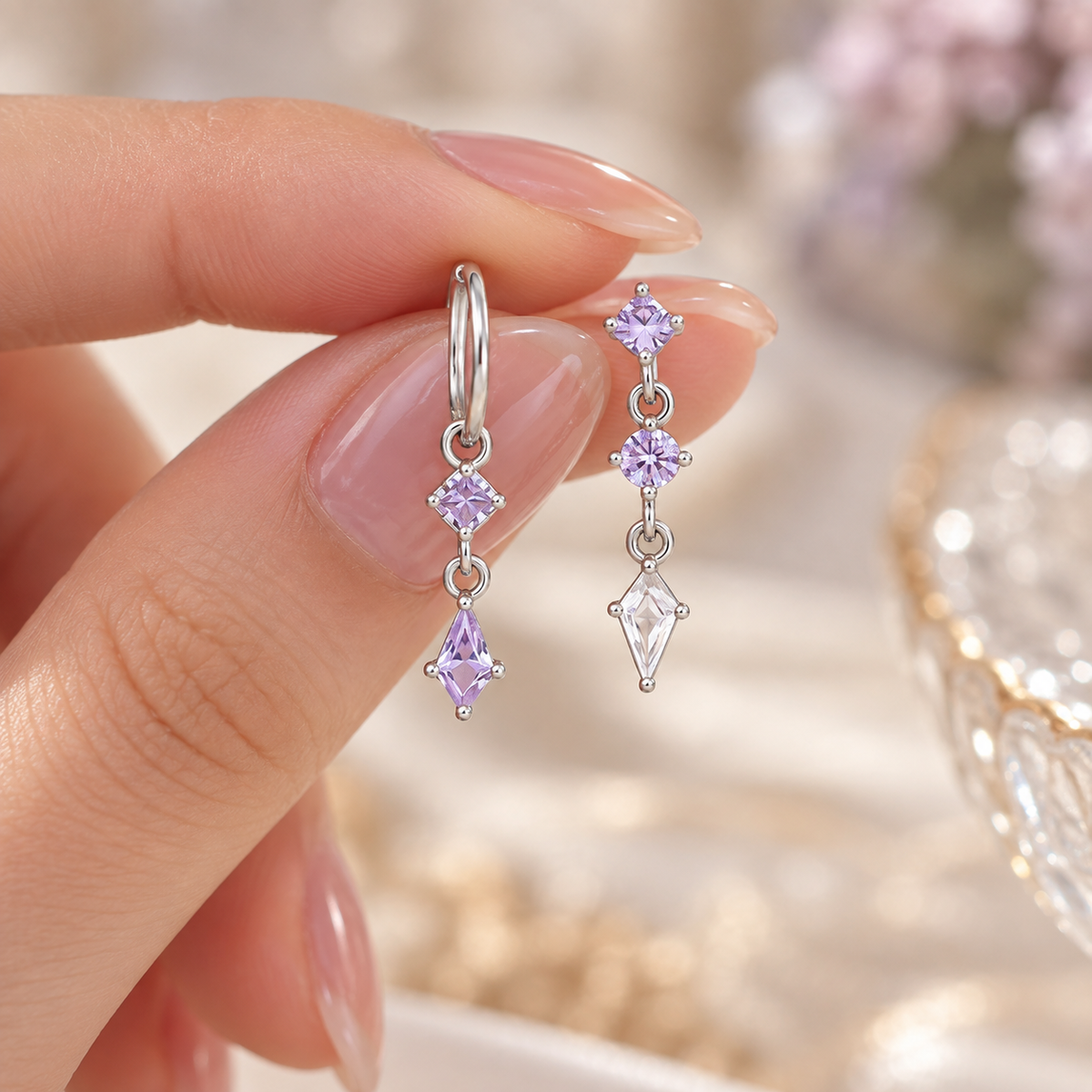💜 Drop Earrings | Lavender Zircon | Evening Wear | Jewelry Lovers | Long Crystal Dangle