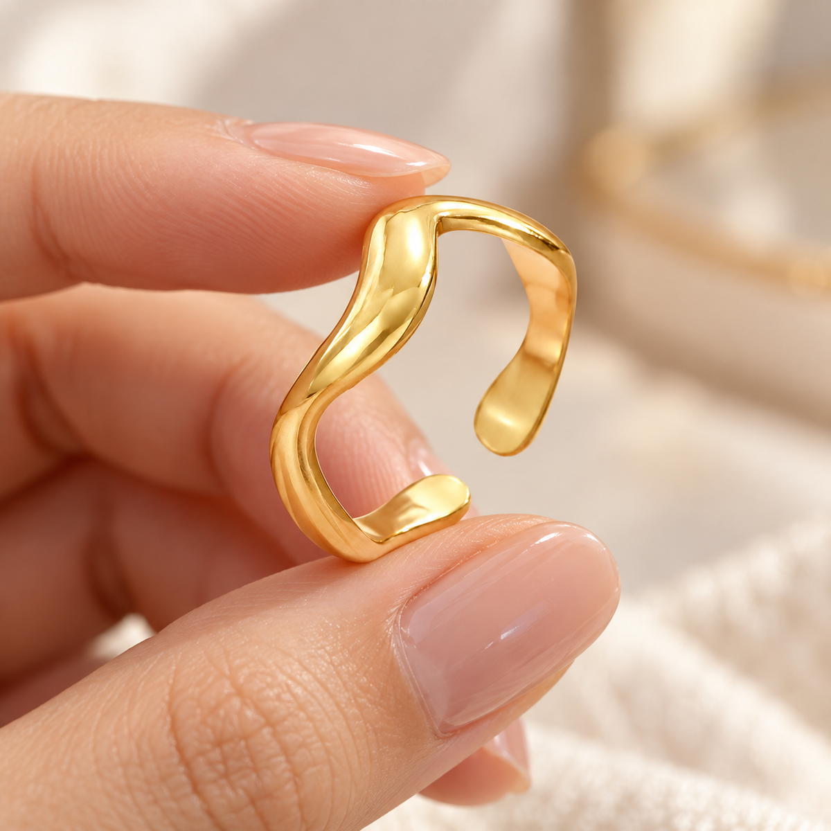 〰️ Wave Ring | Gold-Tone Metal | Daily Wear | Minimalist Lovers | Sculptural Curve